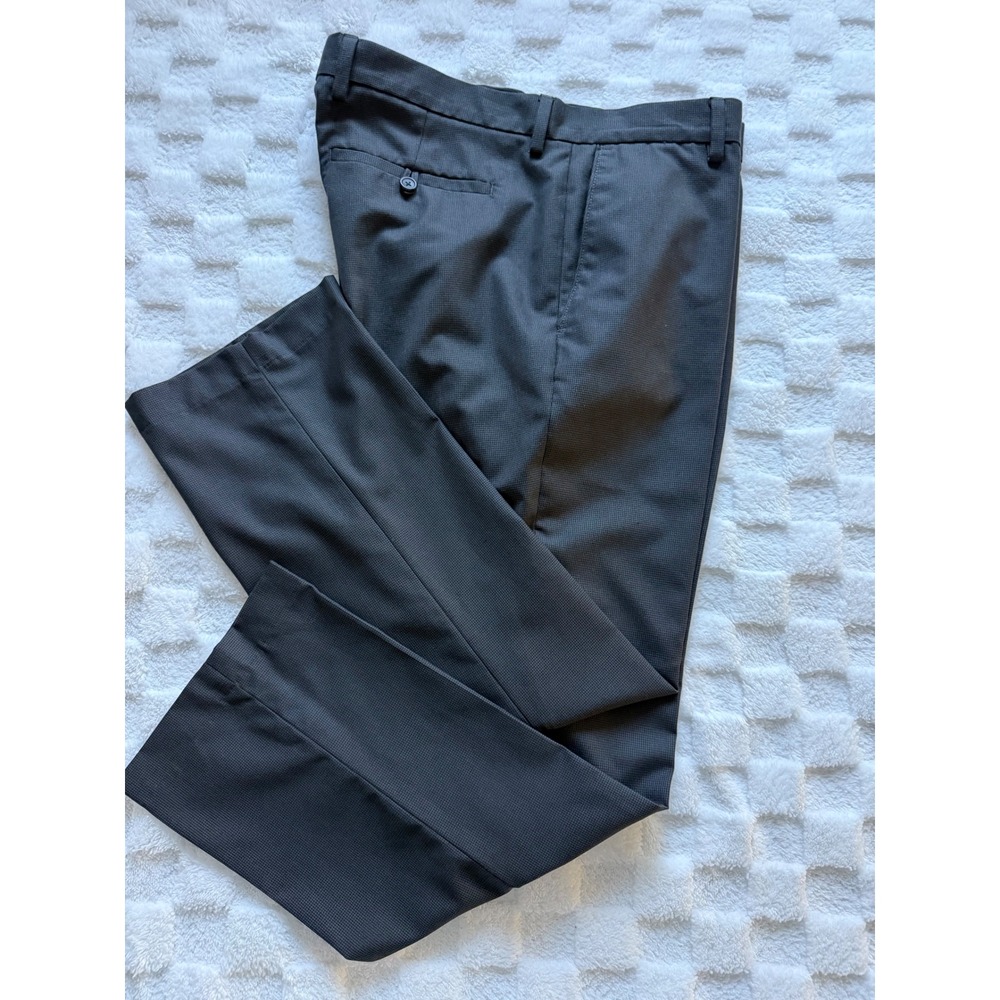 Banana Republic Tailored Slim Dress Trousers Men 36x30 Grey Micro Check -EUC